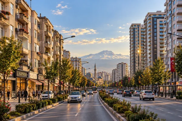 Geniş bulvar boyunca yeni apartman blokları – site yönetimi