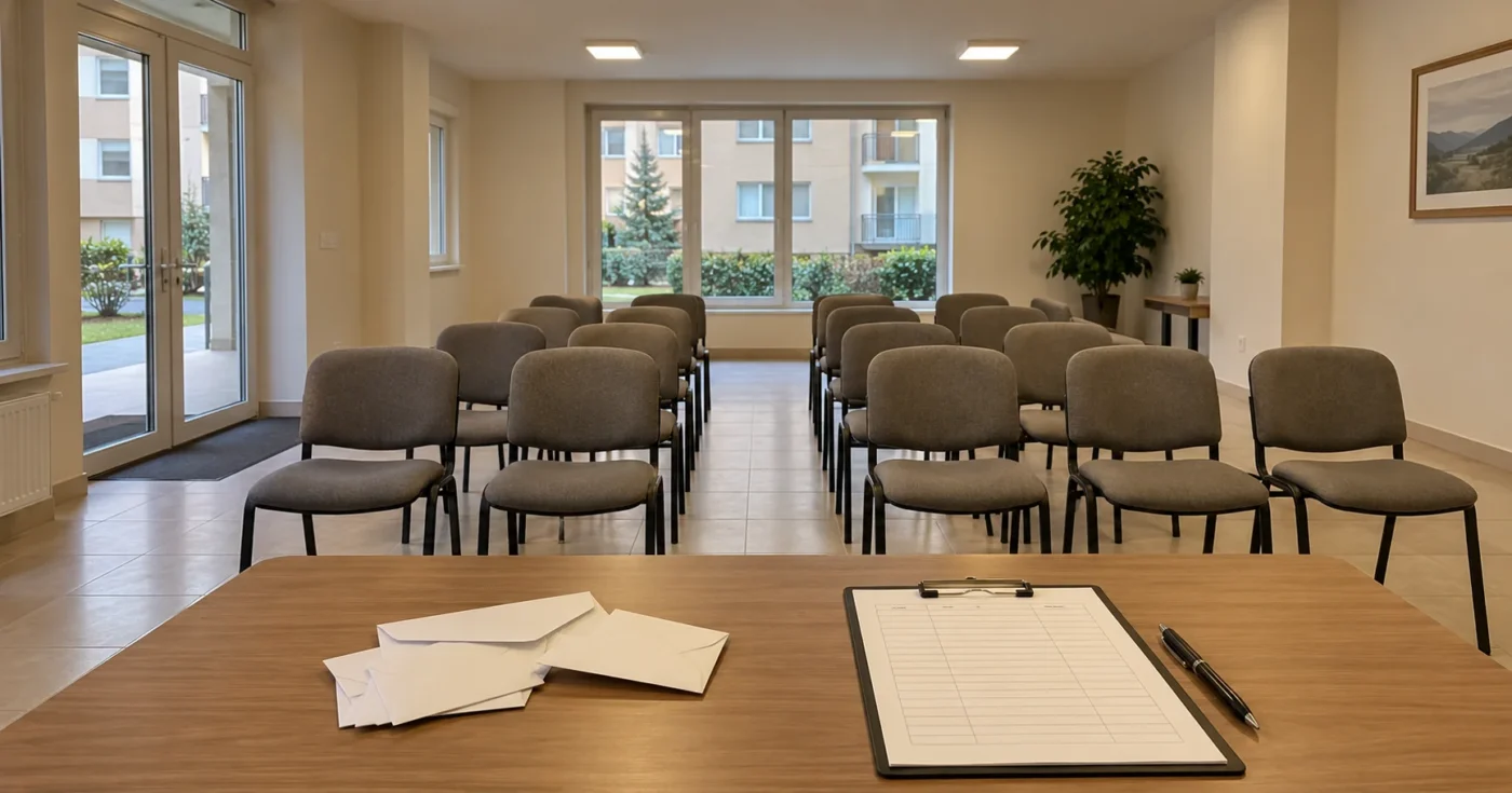 Apartman genel kurul toplantı salonu ve çağrı zarfları